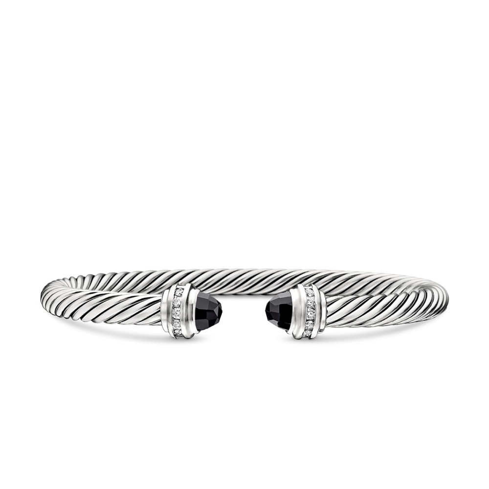 David Yurman Classic cable cuff bracelet onyx with diamonds 925 sterling